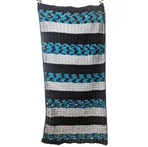 Hand Knitted Crochet Striped Throw Blanket Afghan